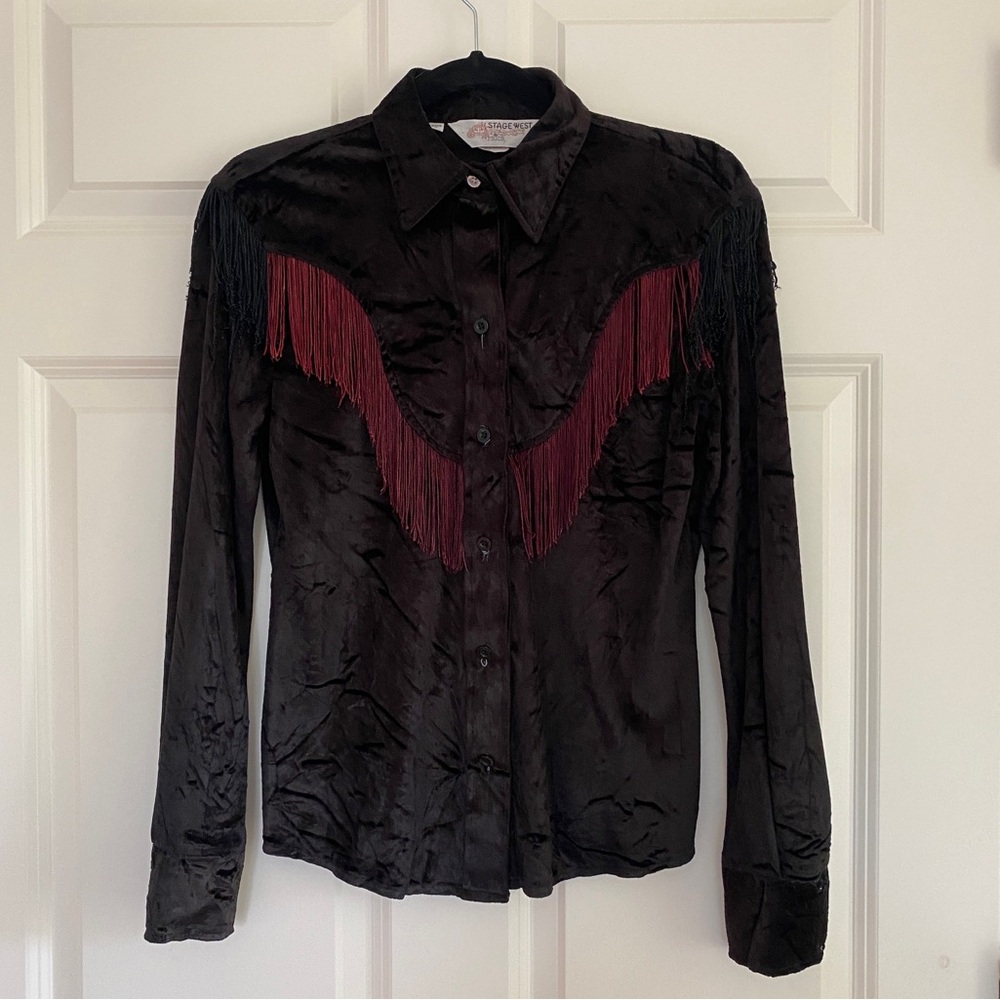 Rock n roll vintage black velvet western style shirt, size s.